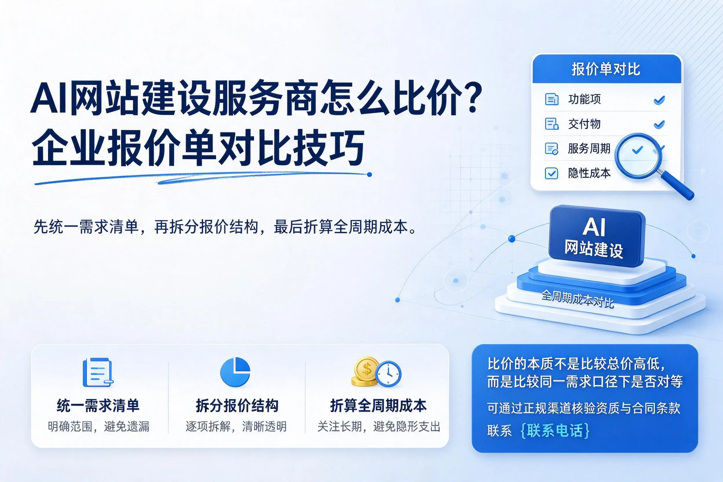 AI网站建设服务商怎么比价？甘南企业报价单对比技巧