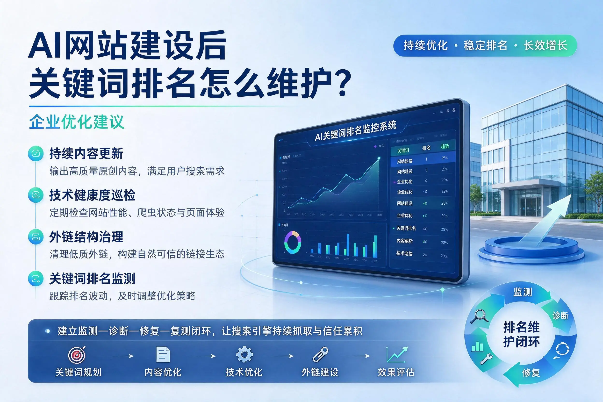AI网站建设后关键词排名怎么维护?甘南企业优化建议