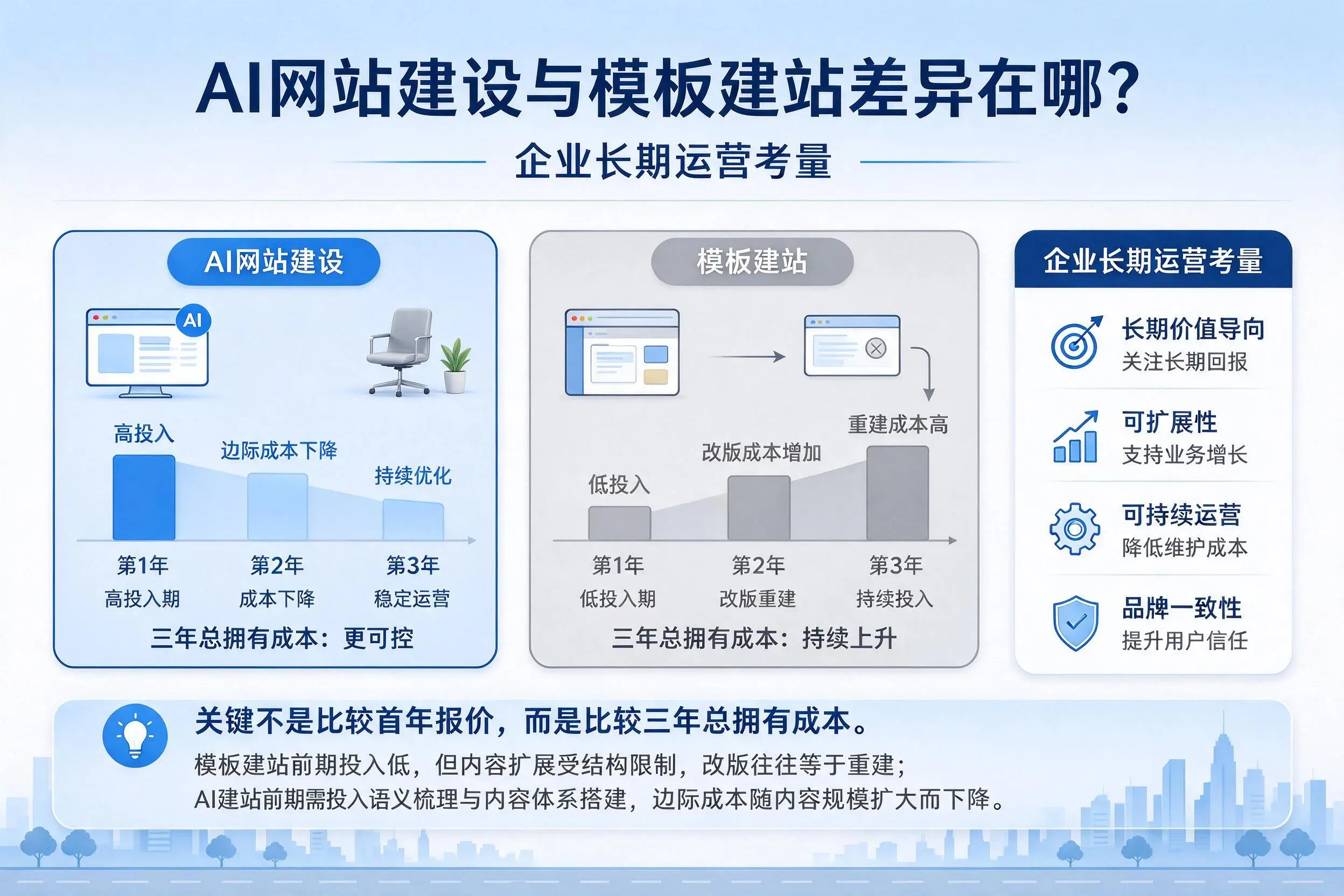AI网站建设与模板建站差异在哪?甘南企业长期运营考量