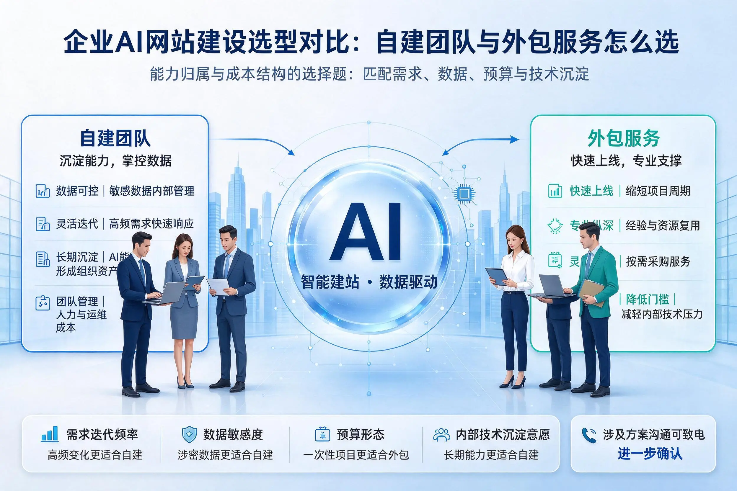 甘南企业AI网站建设选型对比:自建团队与外包服务怎么选
